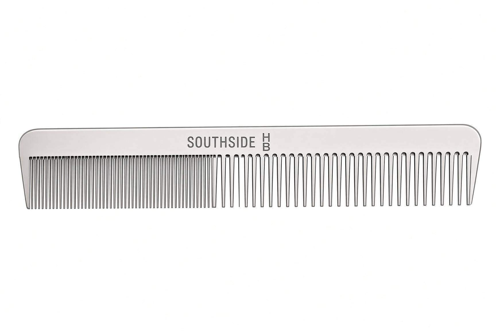 SOUTHSIDE STEEL stainless metal comb with SOUTHSIDE HB stamped on the spine.