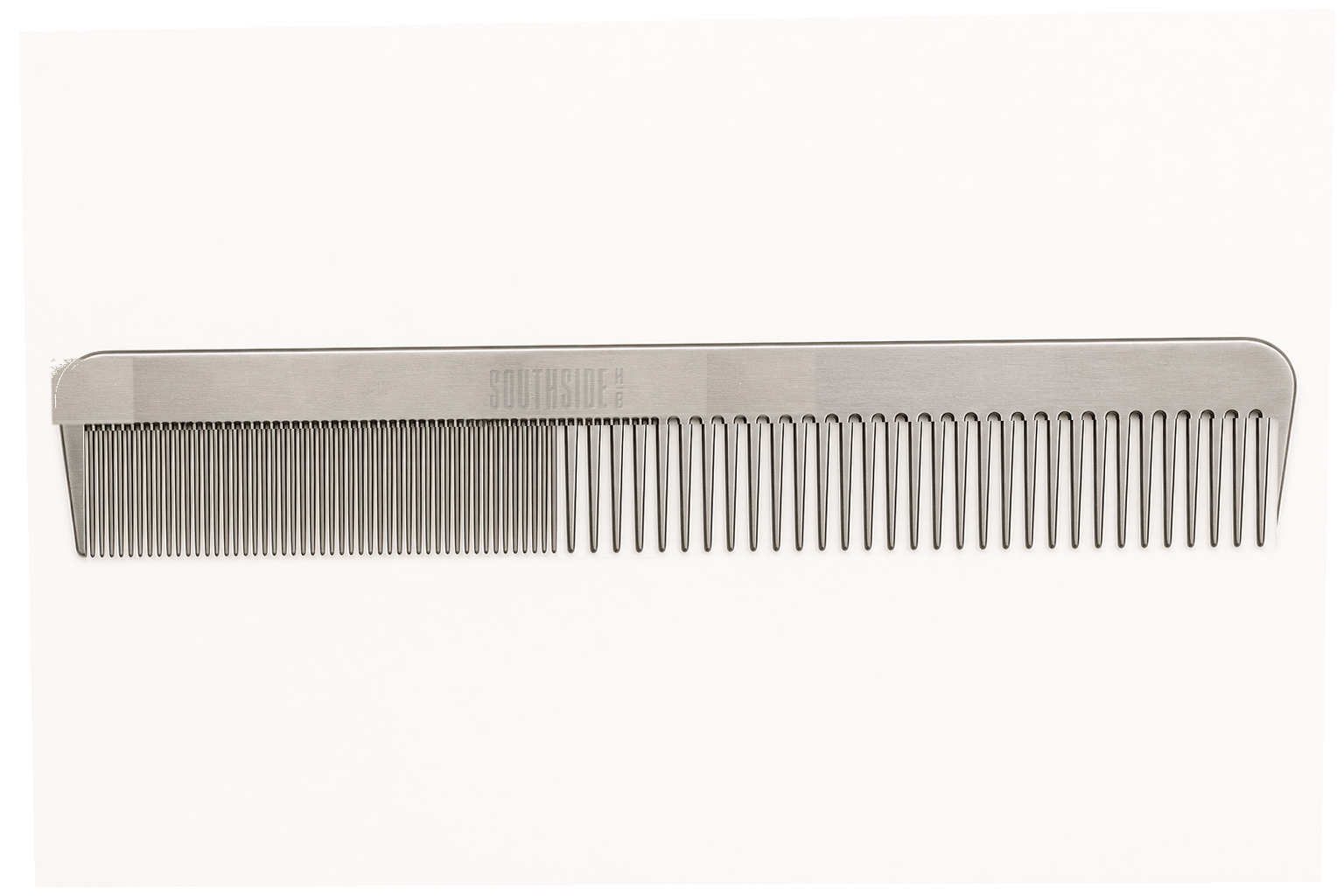 SOUTHSIDE STEEL stainless metal comb with fine teeth and wide teeth.